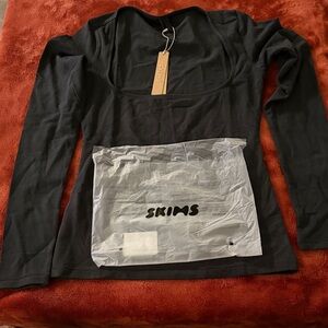 SKIMS Black Long Sleeve Scoop Neck Top